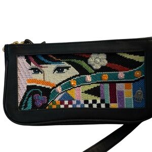 Vintage Needlepoint Portrait Purse Lee’s Needle Art Handstitched Shoulder Bag